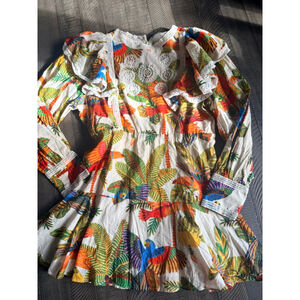 FARM Rio Tropical Bird Print Ruffle Mini Dress NWT Size Large